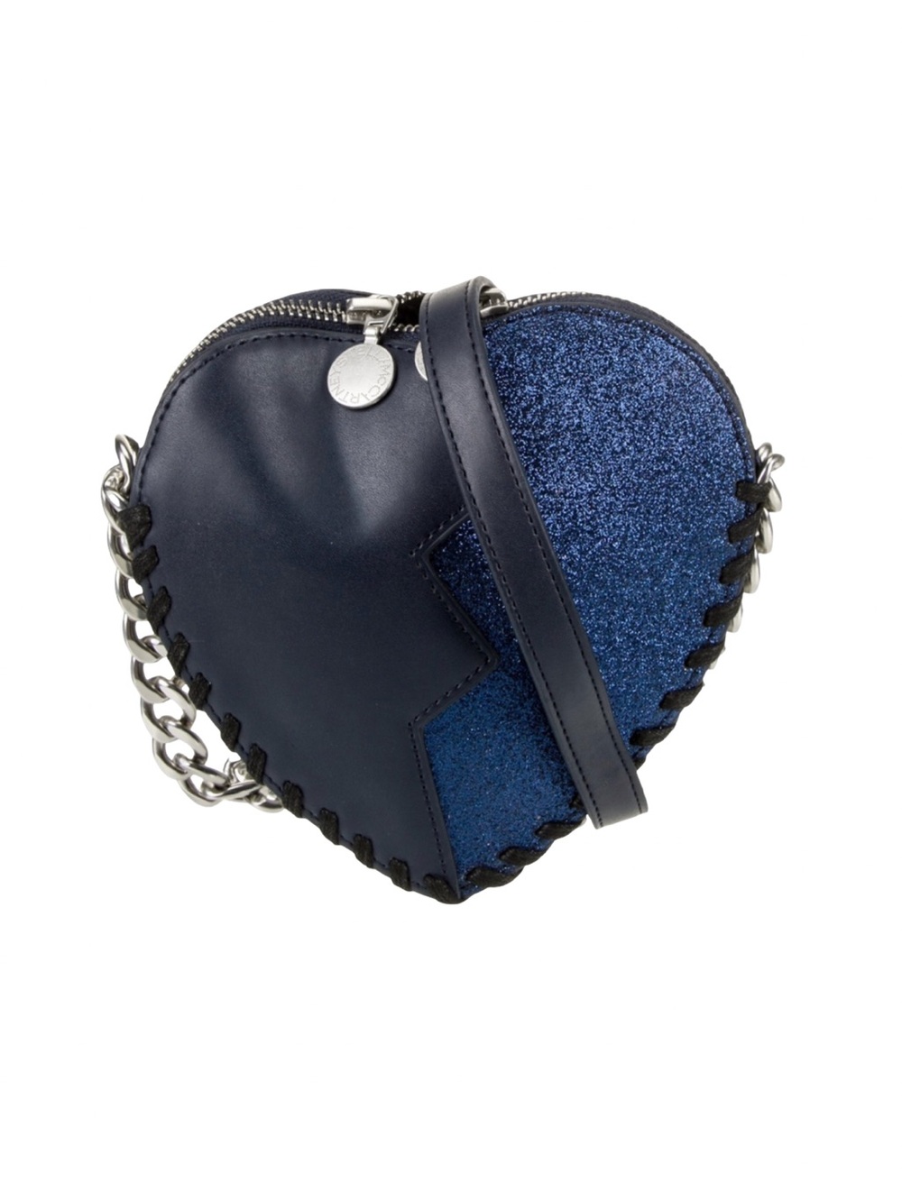 Stella McCartney Jazz Heart Black & Blue Glittery Crossbody Bag Whipstitching